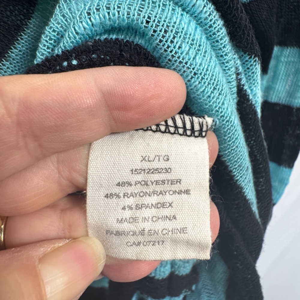Warehouse One Sweater Womens XL Blue Black Striped Cinched Sides Lightweight - Picture 2 of 7